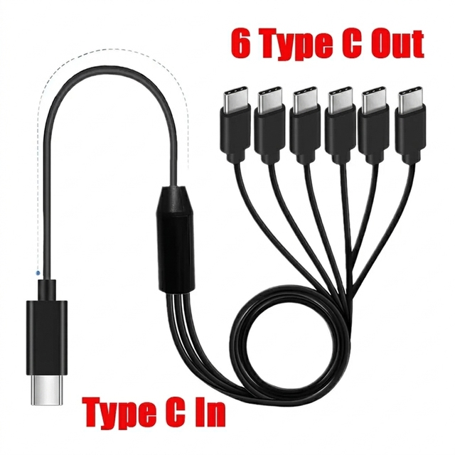 USB-C Cable Splitter 6-in-1 Extension Adapter for Phone Tablet Gamepad Switch Type C Charging Cable for Laptop PC Powerbank