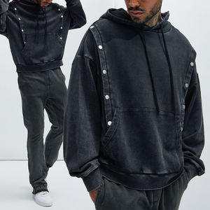 Sudadera con Capucha KingSen Vintage, Estilo Desgastado, con Remaches y Costuras Decorativas, para Hombre, en Felpa Francesa, Diseño Hip Hop de Invierno - Product Image 1