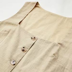 Trajes de Lino Personalizados OEM para Mujer, Pantalones Rectos de Negocios, Top Corto de Lino sin Mangas con Cuello Cuadrado, Conjuntos de Dos Piezas - Product Image 5