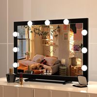 Nouvel Arrivage : Miroir de Maquillage de Table en Métal Noir avec 9 Ampoules LED et Interrupteur Tactile – Idéal pour Cosmétiques et Anniversaires