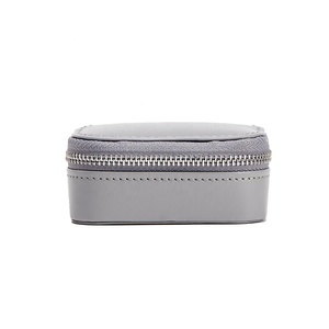 Mini <strong>Jewelry</strong> <strong>Box</strong> Handmade Costume Square PU Leather Premium Travel Zipper Women Ring <strong>Box</strong> with Logo - Product Image 4