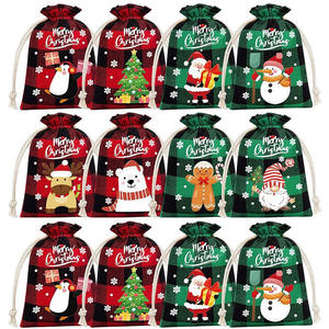 Elément de Noël réutilisable personnalisé imprimé coton et lin avec cordon petit <span class=keywords><strong>sac</strong></span> cadeau de Noël - Product Image 5