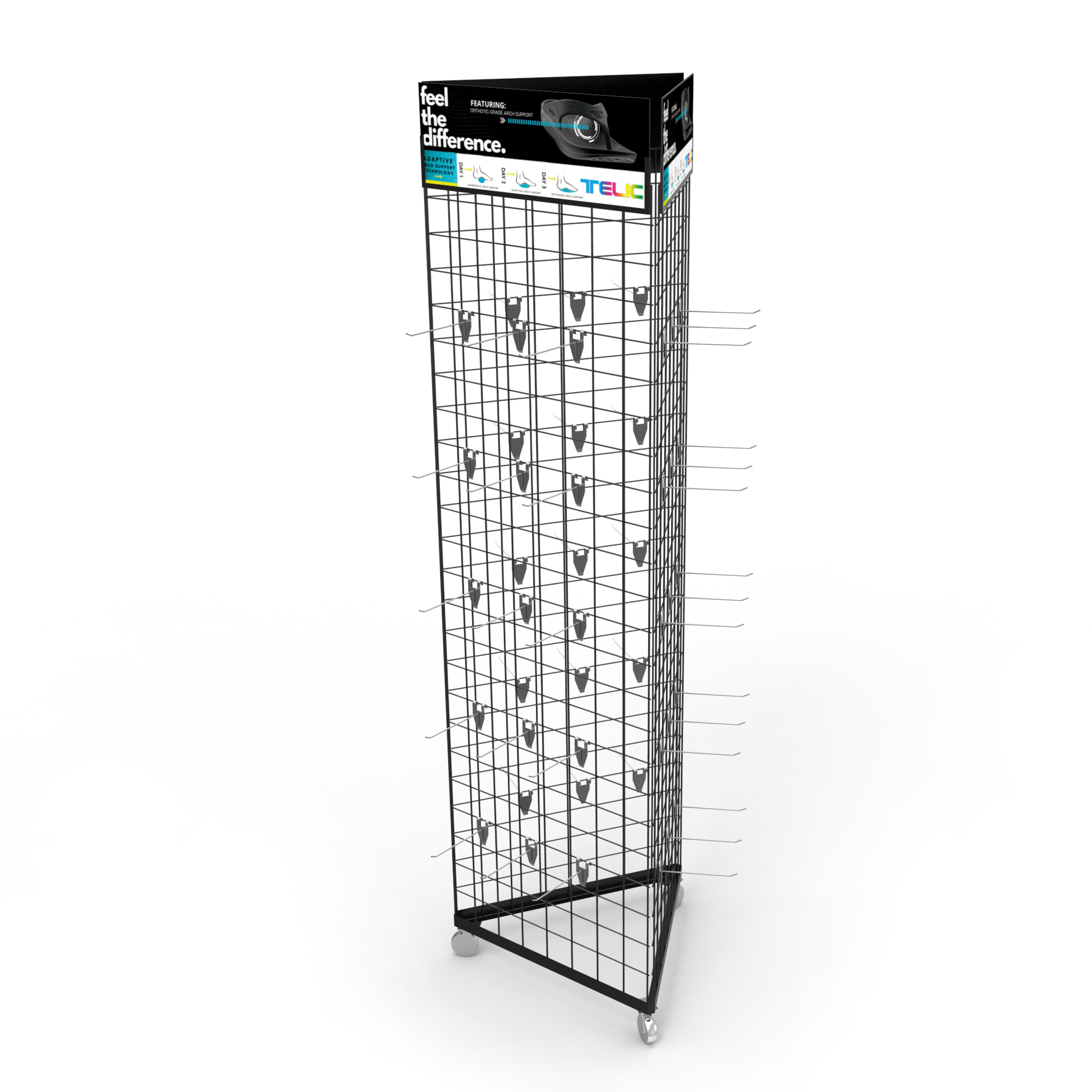 Custom Sign Triangle Grid Tower Mobile Display Stand Gridwall Display Rack with Wheels — view 6