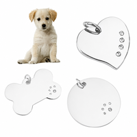 Strass-Haustier-ID-Anhänger aus Edelstahl, Herz, Knochen, rund, lasergraviert, Kristall-Bling-Halsband für Hund und Katze, individuell anpassbar, DIY-Namensschild, kostenlose Probe