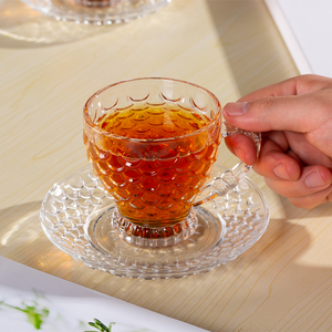 Taza de <span class=keywords><strong>café</strong></span> de vidrio con Juego de platillos, venta al por mayor, taza de agua de vidrio Simple europea para el hogar, taza de té de cristal resistente al calor - Product Image 4