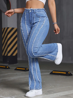 Jeans évasés coupe bootcut pour femme Denim Factory, bords bruts, taille mi-haute, extensibles, faible MOQ, services de personnalisation, OEM