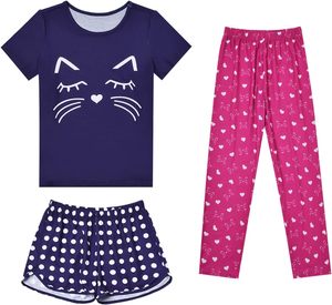 Pigiama in raso Set pigiama stampato carino da ragazza personalizzabile con cartoni animati Set vendita diretta in fabbrica pigiama 3 pezzi per bambini a basso prezzo - Product Image 3