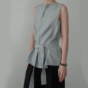 Nouvelle Collection Été 2025 – Gilet Chic en Lin et Coton pour Femme avec Ceinture à Nouer – Haut Uni Multicolore – Chemise Formelle pour Femme - Product Image 4