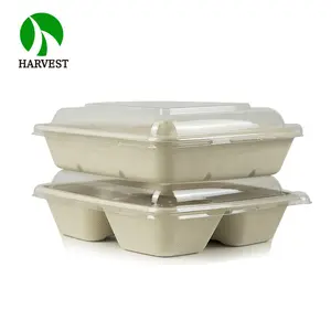 Caja de embalaje de alimentos de pulpa de papel biodegradable de 3 compartimentos