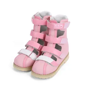 sapatos pé torto Suppliers-Sapatos ortopédicos de couro estampados, para meninas, de tornozelo alto, sapatos de segurança, infantis, sandálias para pés chatos
