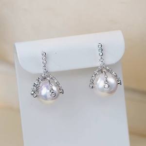 อุปกรณ์ทำเครื่องประดับมุก DIY ต่างหูเงินแท้ S925 พร้อมลูกปัดกลมขนาด 11-14 มม. ถาดใส่ต่างหูเปล่า เครื่องประดับเงินแฟชั่น - Product Image 2