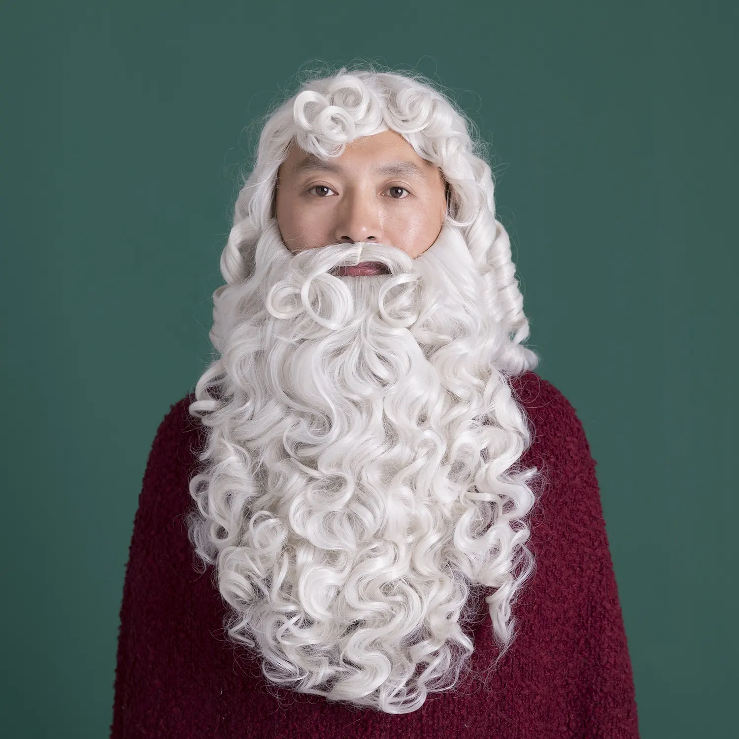 factory wholesale cheap white synthetic Santa Claus hair wig beard set