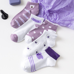 Women's Summer Thin Purple Bear Ankle Socks Breathable Sweat-Absorbing Cartoon Design For Students Sports Casual Wear - Product Image 4