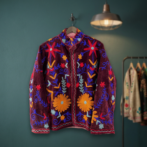 High Quality Premium Floral Embroidered <b>Velvet</b> Cotton <b>Women's</b> Mandarin Collar Full Sleeve Autumn Heated Eco-Friendly <b>Jacket</b> - Product Image 4