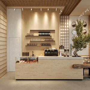 Bar à café en bois stand d'affichage suspendu ouvert pour café dessert showroom - Product Image 1