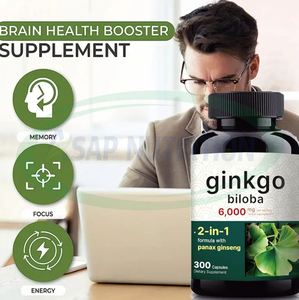 Capsules de feuilles de Ginkgo Biloba 500 mg par portion, 60 capsules, compléments alimentaires à base de plantes de qualité alimentaire pour adultes - Product Image 2