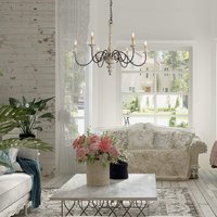 Lustre en bois antique à 8 lumières, fleur d'or, fer, éclairage décoratif