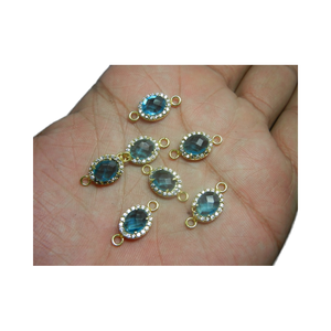 Ensemble de pavé de Quartz, en topaze, en argent Sterling plaqué or, bleu, connecteur de pierre précieuse - Product Image 1