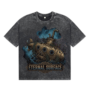 T-shirts pour hommes vintage à imprimé sous-marin, délavés à l'acide, style décontracté, avec lettres imprimées, coupe oversize, streetwear, manches courtes - Product Image 1