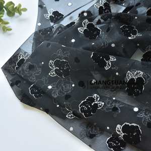 Tessuto personalizzato floccato in Tulle Mesh <span class=keywords><strong>stampa</strong></span> lamina di tessuto in Tulle floccato con rosa per abiti - Product Image 4