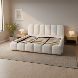 Soft <b>Platform</b> <b>Bed</b> King Size Minimalist Design With Padded Headboard And Wooden <b>Frame</b> - Product Image 3