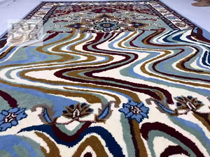 Alfombra de lana Vintage persa de estilo moderno con estampado personalizado, alfombra lavable de diseño multicolor con mechones a mano para el suelo del hogar - Product Image 3