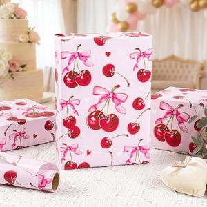 Cherry Bow <b>Wrapping</b> <b>Paper</b> 17in x 16.5ft Pink Sweet Cherry Design Valentine Gift Wrap - Product Image 4