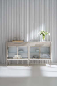 Buffet de salle à manger en <span class=keywords><strong>bois</strong></span> massif avec verre trempé et deux tiroirs pour salle à manger, cuisine, salon - Product Image 2