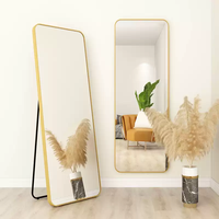 Miroir sur pied rectangulaire pleine longueur - Miroir de dressing autoportant ou mural avec cadre en métal noir ou doré pour chambre à coucher