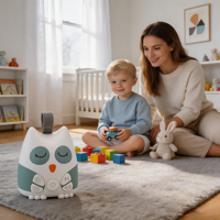Haut-parleur sans fil portable en forme de hibou de dessin animé, apaisant sensoriel, cadeau pour nouveau-né, pour le développement visuel et auditif, machine à bruit blanc