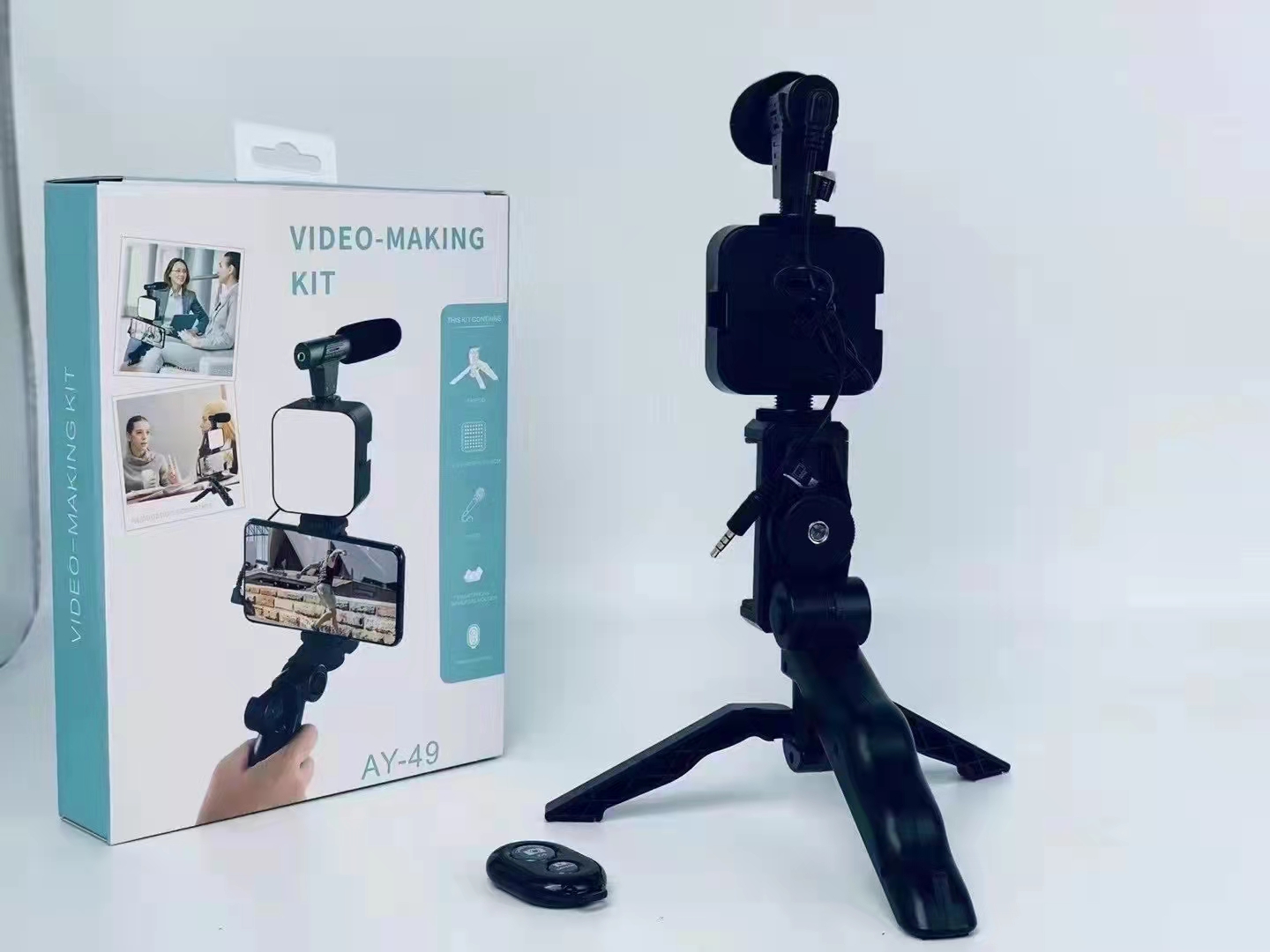 AY-49 Video Vlogger Kits Microphone LED Fill Light Mini Tripod For Phone Vlog Video Recording Condenser
