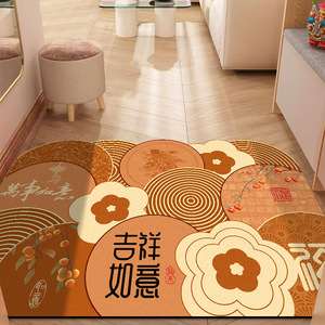 Nouveau tapis d'entrée de style chinois à motif floral, antidérapant, en PVC, pour usage domestique, forme originale, facile à nettoyer, nettoyage localisé. - Product Image 1