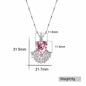結婚式のための卸売ピンクハート高級クラシックペンダントネックレスジュエリージルコンネックレスメーカー - Product Image 5