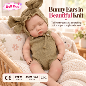 ตุ๊กตาซิลิโคน DollDuo ขนาด 18 นิ้ว รุ่น Reborn Baby Doll ท่าทางกำลังหลับ ชุดกระต่ายสีกากี งานเพ้นท์มือเหมือนจริง ของขวัญคริสต์มาสสำหรับเด็ก - Product Image 2