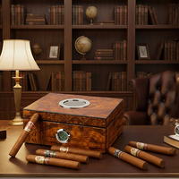 Humidor de puros de madera de granada OEM caja de cedro con tragaluz circular de vidrio higrometro digital frontal