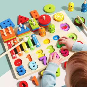 Juguete Educativo Montessori 5 en 1, Tablero de Apilamiento de Madera, Regalo para el Primer Cumpleaños del Bebé - Product Image 5