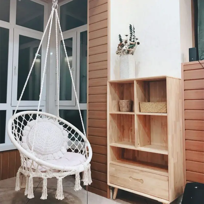 Ghế Võng Macrame Hiện Đại Đẹp Treo Dây Thừng Bằng Cotton Dùng Trong Nhà Ngoài Trời Màu Be Jula Swing