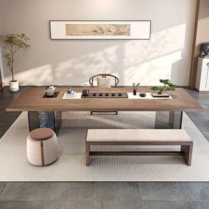 Solid Wood Tea <b>Table</b> And Chair <b>Set</b> Wabi Sabi Style Integrated Floating Large Slab Kung Fu Tea <b>Table</b> For Living Room Office - Product Image 2