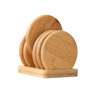 Juego de Posavasos Redondos de Bambú Natural con Grabado Láser, en Oferta - Product Image 1