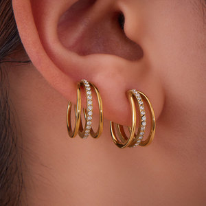 Pendientes de Moda de Acero Inoxidable 316L, Chapados en Oro de 14k y 18k, con Circonitas Finas, Pendientes de Clip para Mujer, Sin Perforación - Product Image 2