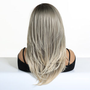 Perruque <span class=keywords><strong>mi</strong></span>-longue à franges françaises, effet dégradé et taches, style européen et américain, très vendue à l'international, naturelle et réaliste - Product Image 4
