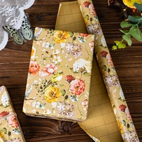 Papier cadeau kraft à motifs floraux et d'oiseaux, double face, écologique, en rouleau, pour emballage cadeau