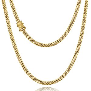 Cadena de Eslabones Cubanos Estilo Miami de 6mm Chapada en Oro Real de 14K, Collar Sólido de Acero Inoxidable <span class=keywords><strong>316L</strong></span> para Hombres y Mujeres (Regalo de Navidad o Cumpleaños) - Product Image 1