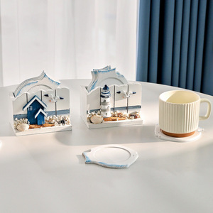Mediterranean Wooden Coasters Lighthouse Hut Design Insulated <b>Table</b> <b>Mats</b> Desktop Decor - Product Image 1