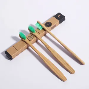 Escova de dente de bambu de cerdas naturais, logotipo personalizado livre de bpa, cerda de carvão orgânico biodegradável