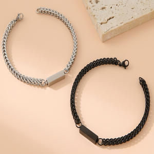 Design minimaliste personnalisé gravé au laser en acier inoxydable Bracelets de couple en vrac chaîne de <span class=keywords><strong>blé</strong></span> barre bracelets de mode pour hommes et femmes - Product Image 3