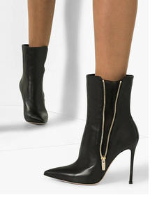 Produttore personalizzato grande taglia 46 <span class=keywords><strong>stivali</strong></span> invernali da donna a punta in pelle vegana nera con cerniera laterale con Stiletto alla caviglia <span class=keywords><strong>stivali</strong></span> da donna - Product Image 2