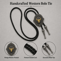 1 pièce Cravate Bolo Vintage Western réglable avec crâne de taureau ou tête de cheval, pendentif ovale orné et cordon en cuir PU pour hommes et femmes