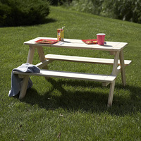 Table de pique-nique en bois de pin imperméable pour enfants avec bancs intégrés, table à manger d'extérieur pour jardin, plage et maternelle