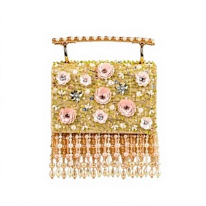 Elegant Beaded Floral Evening <b>Bag</b> With <b>Pearl</b> Fringe Flap Closure Ring Strap For Party Wedding - Product Image 1